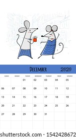 Funny mouses and travel, symbol of 2020 year. Calendar design. Vector illustration