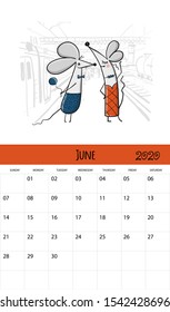 Funny mouses and travel, symbol of 2020 year. Calendar design. Vector illustration