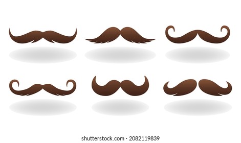 Funny moustache. Cartoon vintage facial mask element with curly moustaches and shaved beard, fake mouth mask. Vector barbershop and hairstyle logo set