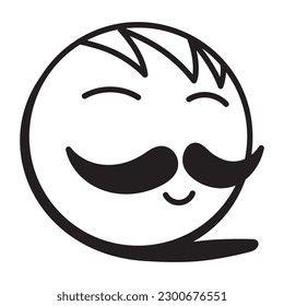 Funny moustache emoji vector style, doodle icon