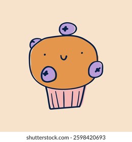 Funny muffin character. Hand drawn design. Illustration on white background.