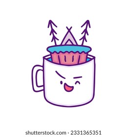 Funny mug with nature inside, illustration for t-shirt, sticker, or apparel merchandise. Doodle, retro, and cartoon style.