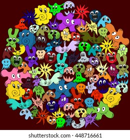 Funny multicolored monsters. Vector illustration.