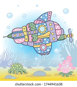 Funny multi-colored submarine with a pattern