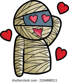 Funny mummy be dazzled because of love in cartoon style