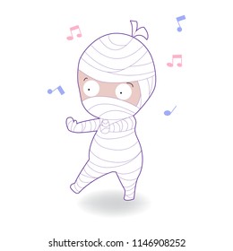 Funny mummy cartoon with stroke. Cute character design. Halloween party concept. 