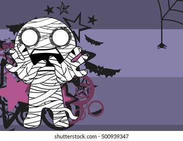 funny mummy kid expression cartoon halloween background in vector format