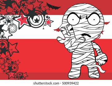 funny mummy kid expression cartoon halloween background in vector format