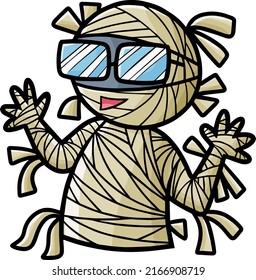 Funny mummy wearing eye glasses cartoon illustration