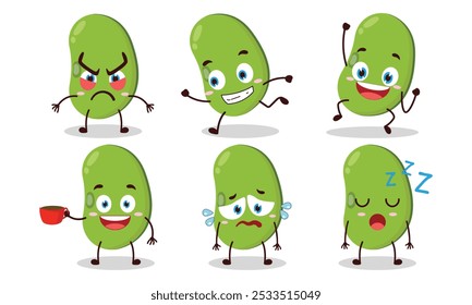 funny mung bean cartoon character with various pose activity design illustration