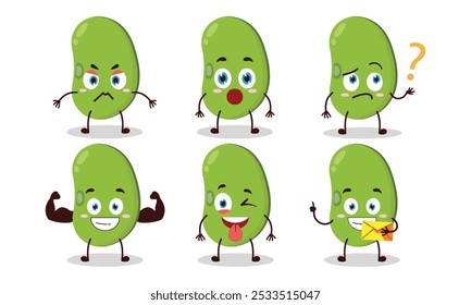 funny mung bean cartoon with different expressions character design illustration