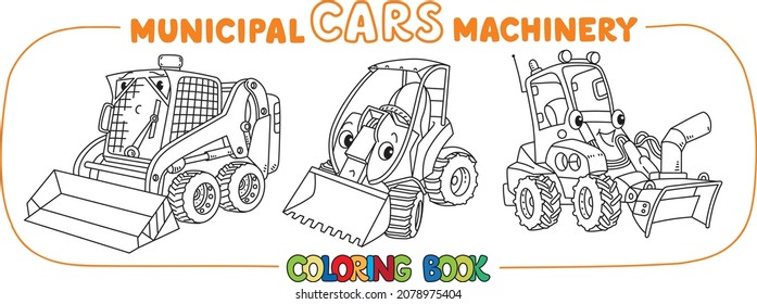 Funny municipal cars with eyes coloring book set