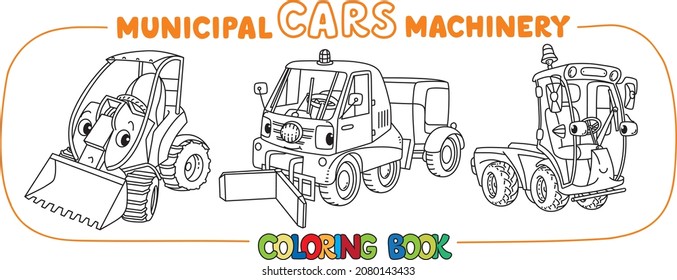 Funny municipal cars with eyes coloring book set