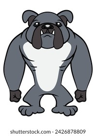 Funny Muscular Bulldog cartoon characters standing as a Guardian. Best for sticker, logo, and mascot with Pet themes