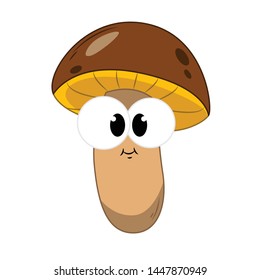 Funny Mushroom in cartoon style. Concept Fruits and vegetables. Summer.