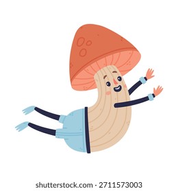 Funny Mushroom Character with Happy Face and Cap Vector Illustration