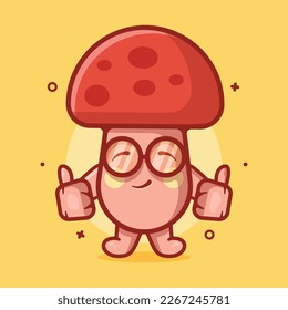 funny mushroom character mascot with thumb up hand gesture isolated cartoon in flat style design 