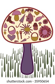 funny mushroom with cute summer elements