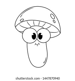 Funny Mushroom with eyes, silhouette, children's coloring book. Fruits and vegetables.