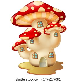 Funny Mushroom House Cartoon For Your Design