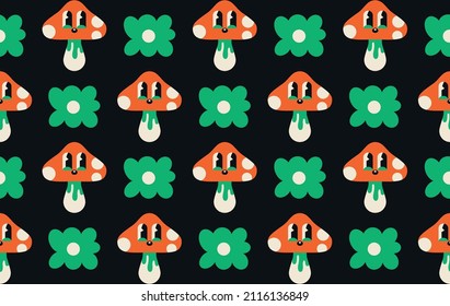 Funny mushroom seamless pattern. Vector illustration.