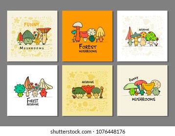 Funny mushrooms, banner set for your design