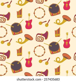 Funny musical instruments. seamless pattern. Vector illustrations