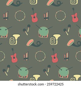 Funny musical instruments. seamless pattern. Vector illustrations