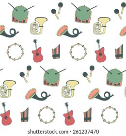 Funny musical instruments. seamless pattern. Vector illustrations