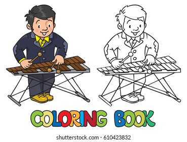 Funny Musician Or Xylophone Player. Coloring Book