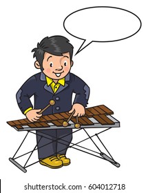 Funny musician or xylophone player. Profession series. Children vector illustration.