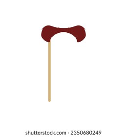 Funny mustache on stick, photo booth props, flat vector illustration isolated on white background. Carnival party accessory. Hipster costume.