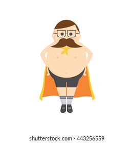 funny mustache superhero flat cartoon mascot