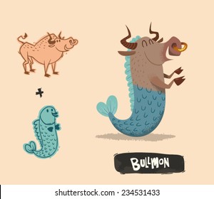 Funny Mutant Hybrid, Bull plus Salmon, vector