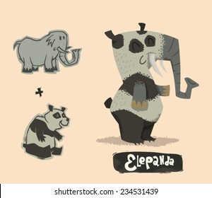 Funny Mutant Hybrid, Elephant plus Panda, vector