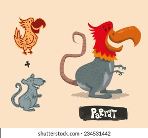 Funny Mutant Hybrid, Parrot plus Rat, vector