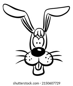 Ein lustiges Maultier eines Cartoon-Kaninchens. Eine Skizze eines Porträts eines Kaninchens. Kaninchenohren mit einem Maulkorb entdecken. Osterhase.