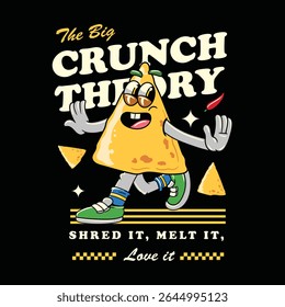 Engraçado Nachos mexicano comida personagens de desenhos animados em retro 70s ilustração
