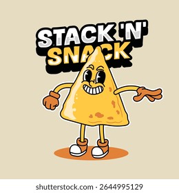 Engraçado Nachos mexicano comida personagens de desenhos animados em retro 70s ilustração