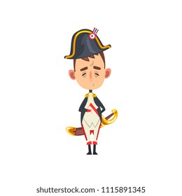 Funny Napoleon Bonaparte cartoon character, comic French historical figure vector Illustration on a white background