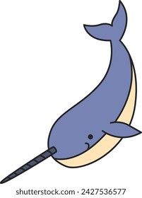 Funny narwhal. Vector illustration of a cartoon narwhal.