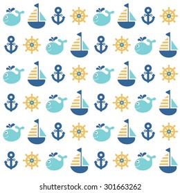 funny nautical  cartoon seamless pattern