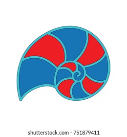 Funny Nautilus Seashell, the colorful outlined cartoon illustration with thin line black stroke.