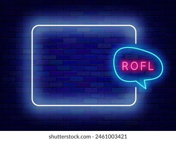 Divertido mensaje en línea de neón. Concepto de chat por Internet. Marco blanco vacío y Rolling On the Floor Texto de risa en la burbuja de voz. Copiar espacio. Editando texto. ilustración de stock de Vector