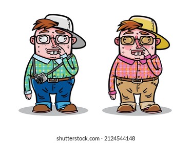 Funny Nerd Boy Picking His Nose. Vector Illustration.