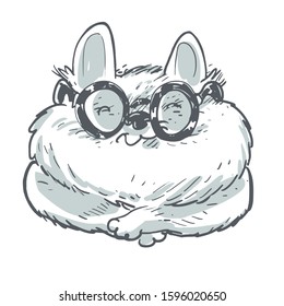 funny nerd cat cartoon. a plump cat wearing glasses looks like a book worm.