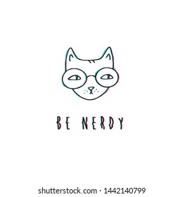 Funny nerd cat sketch print deisgn hipster