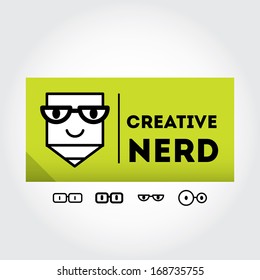 Funny nerd sign with glasses - design element concept