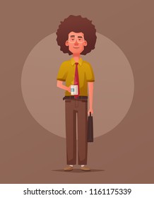 Funny Nerd. Smart Guy. Cartoon Vector Illustration. Character Design. Person With Coffee Cup. Office Worker