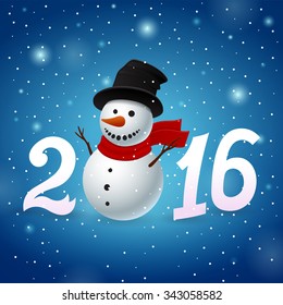 Funny New Year blue background with snowman